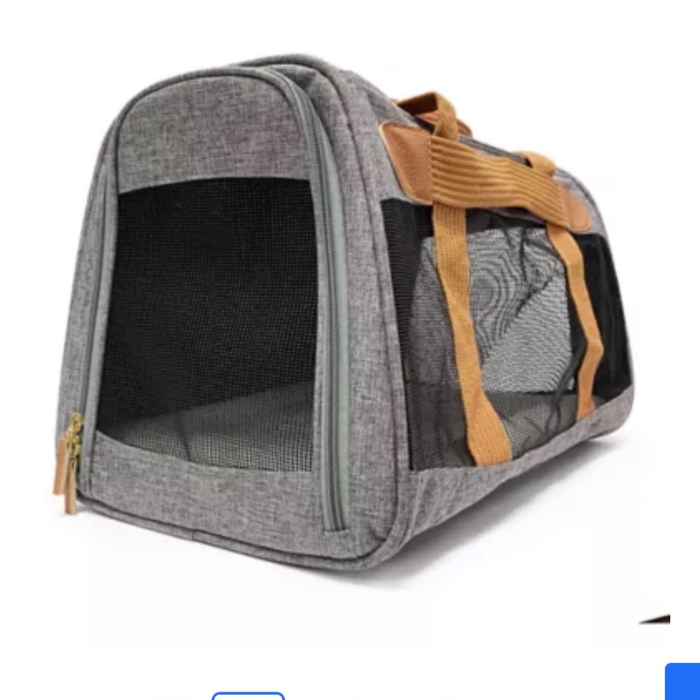 Dog Sherpa zipper top side Stylish Gray Tan Pet Carrier Bag car luggage - Picture 2 of 5
